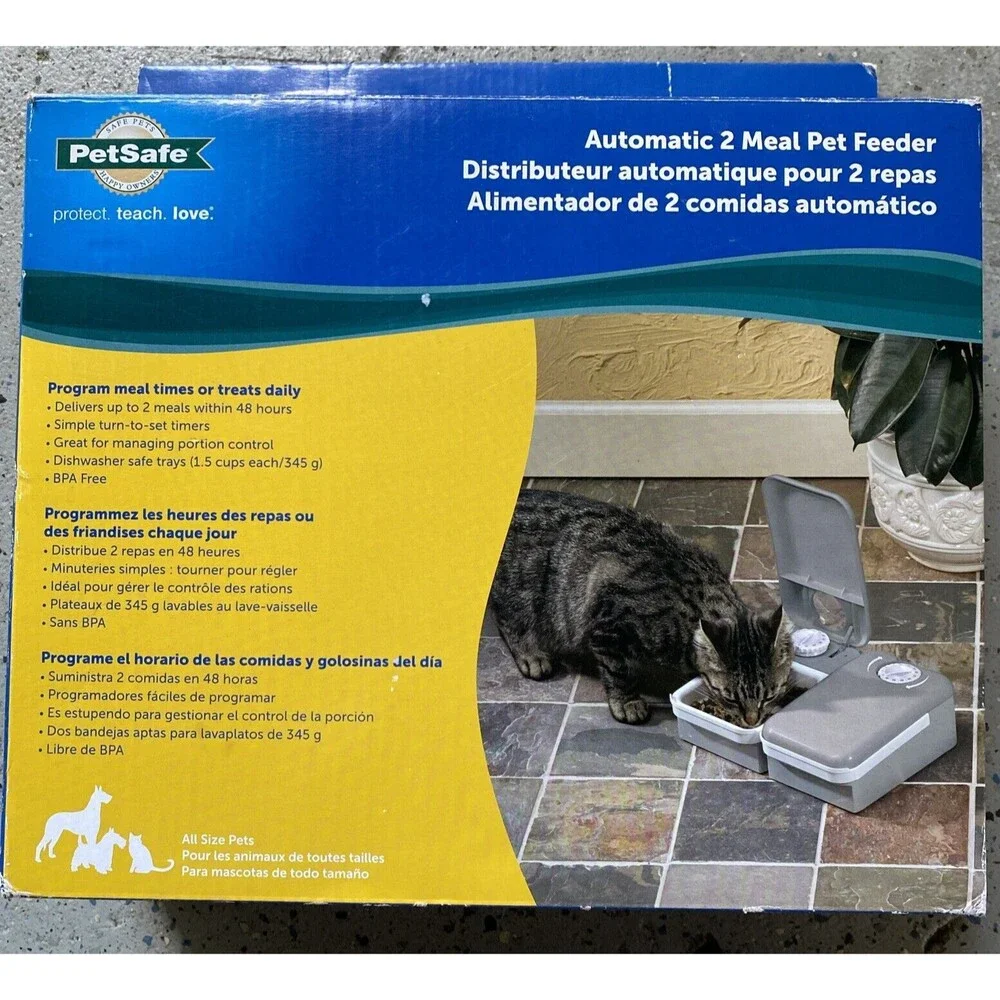 NIB PetSafe Automatic 2 Meal Pet Feeder Up To 1.5 Cups Each Bowl New